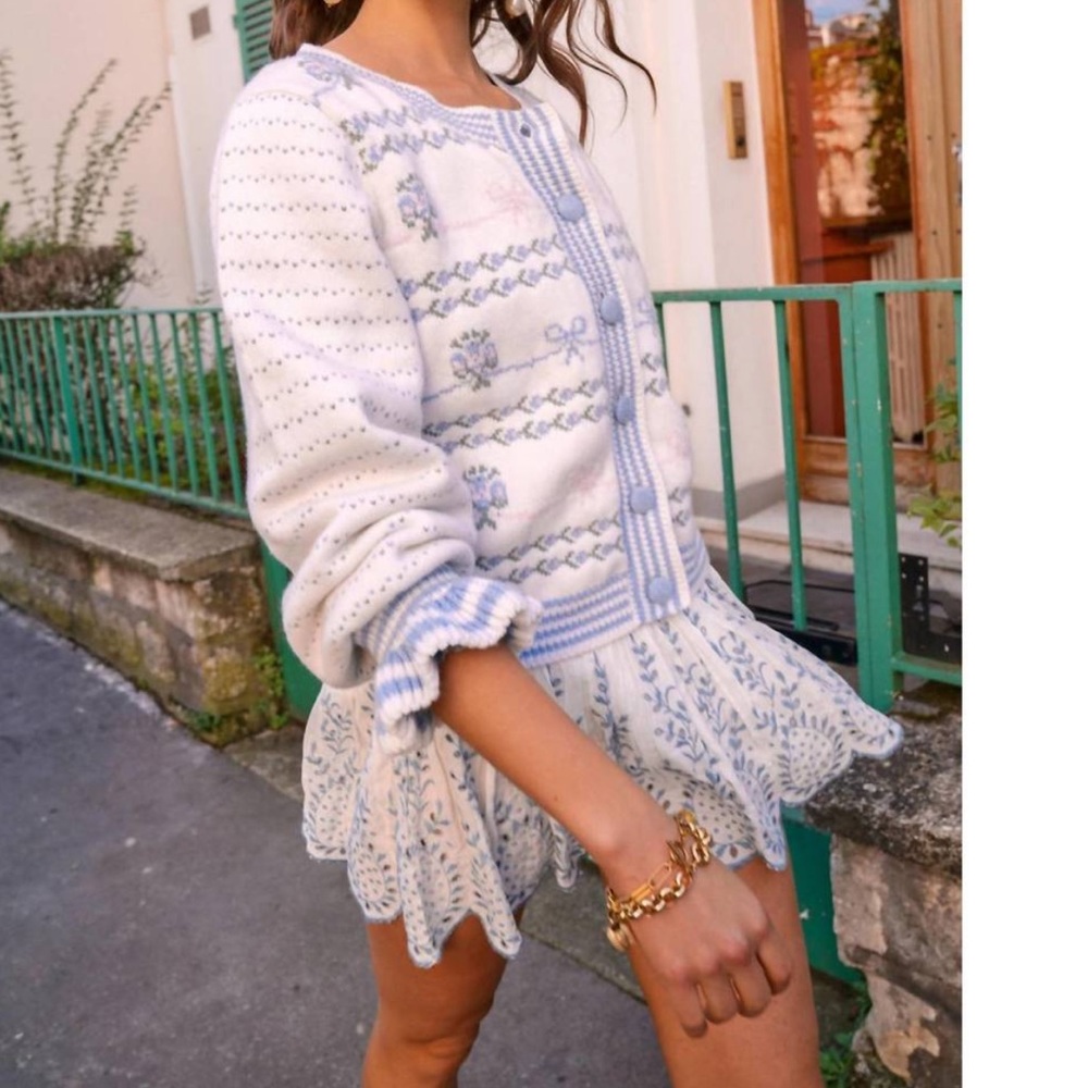 LOVESHACKFANCY KEONI CARDIGAN SWEATER BLUE BELLS BOUQUET S